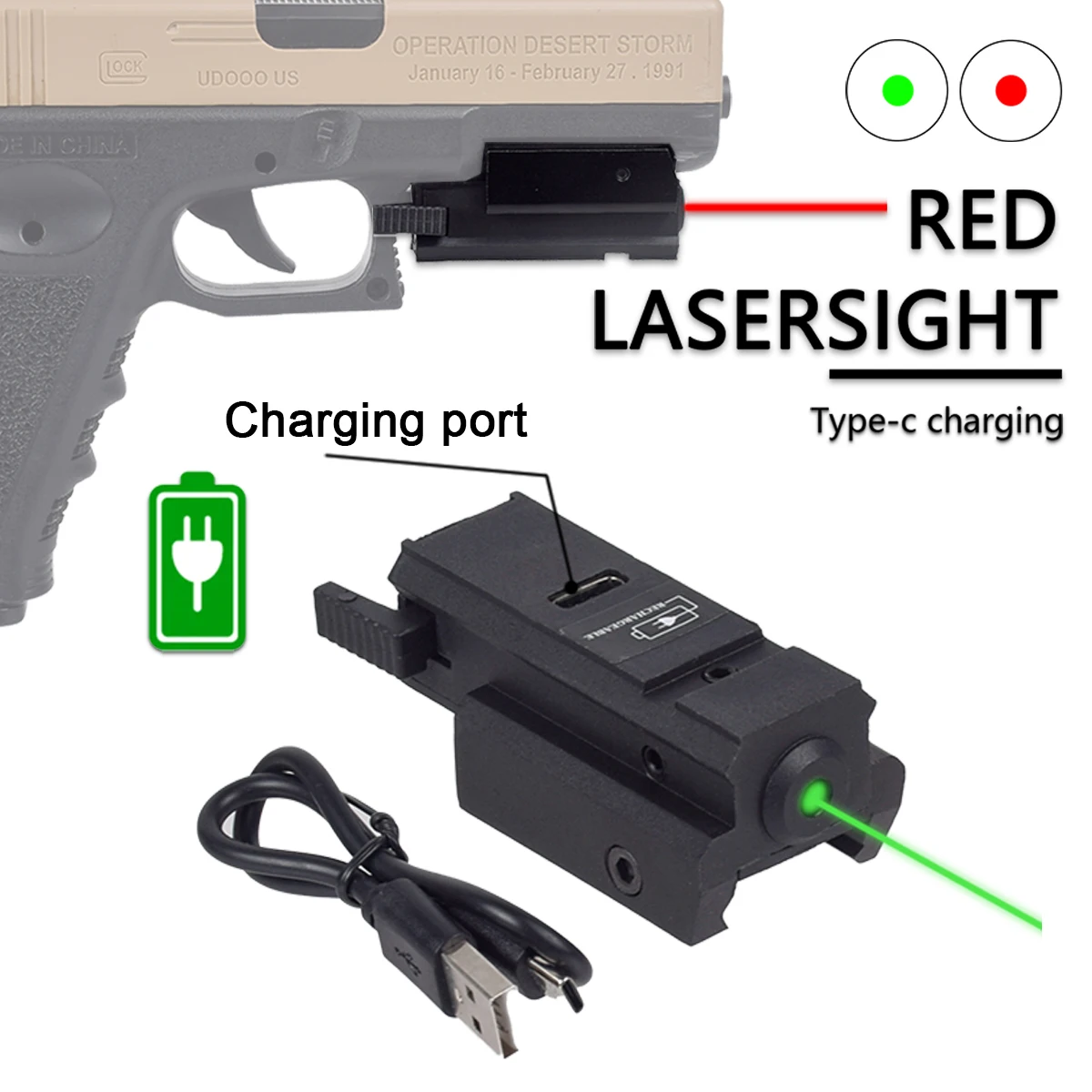 USB Charging Red Green Dot Laser Sight Pointer Battery Fit 11mm 20mm Rail Remote Switch For Rifle Airsoft Pistol Glock 17 19 22