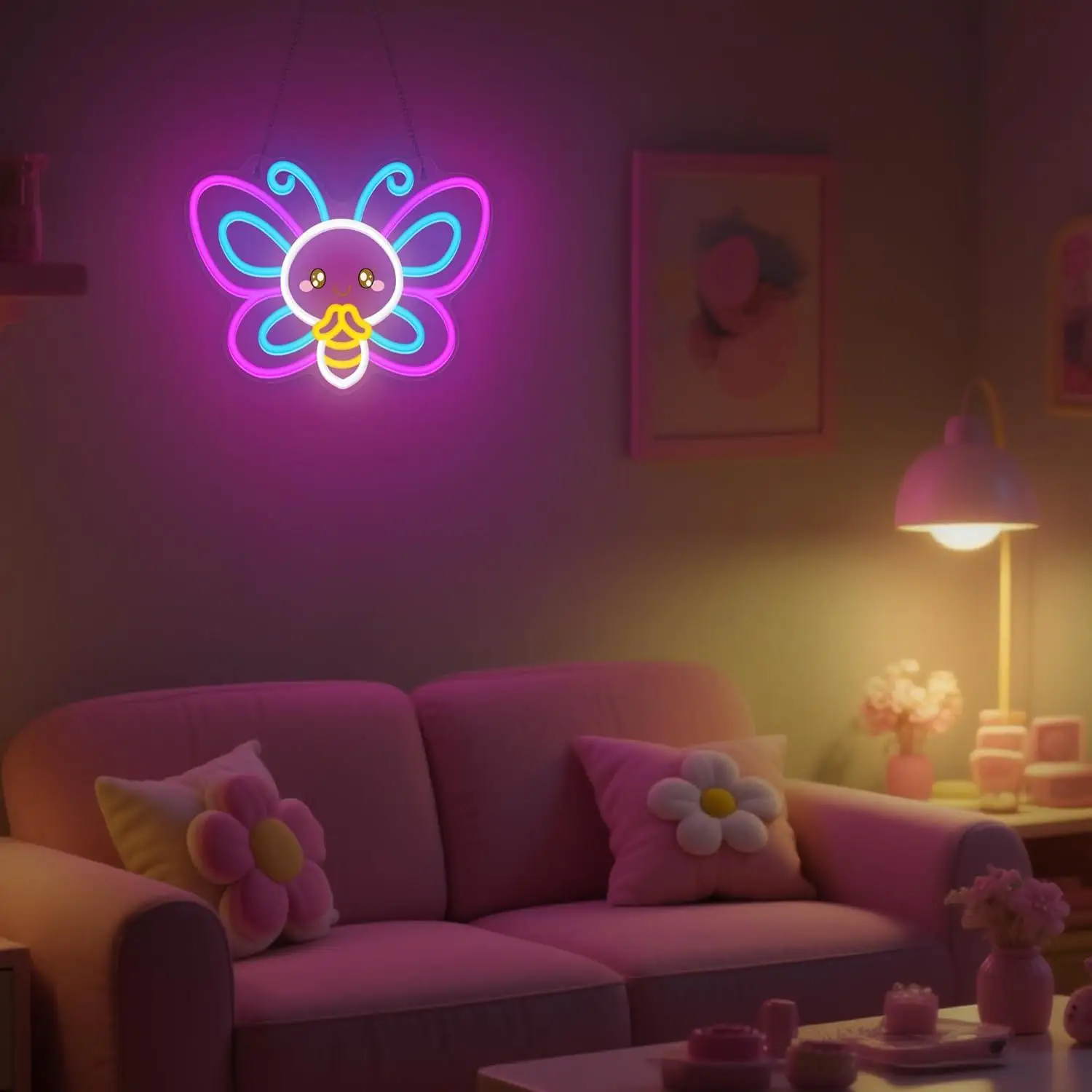 Butterfly Neon Sign Cute Aesthetic Wall Decor for Girls Room Bedroom Vanity USB Powered LED Light for Kit Unique Gift for Her