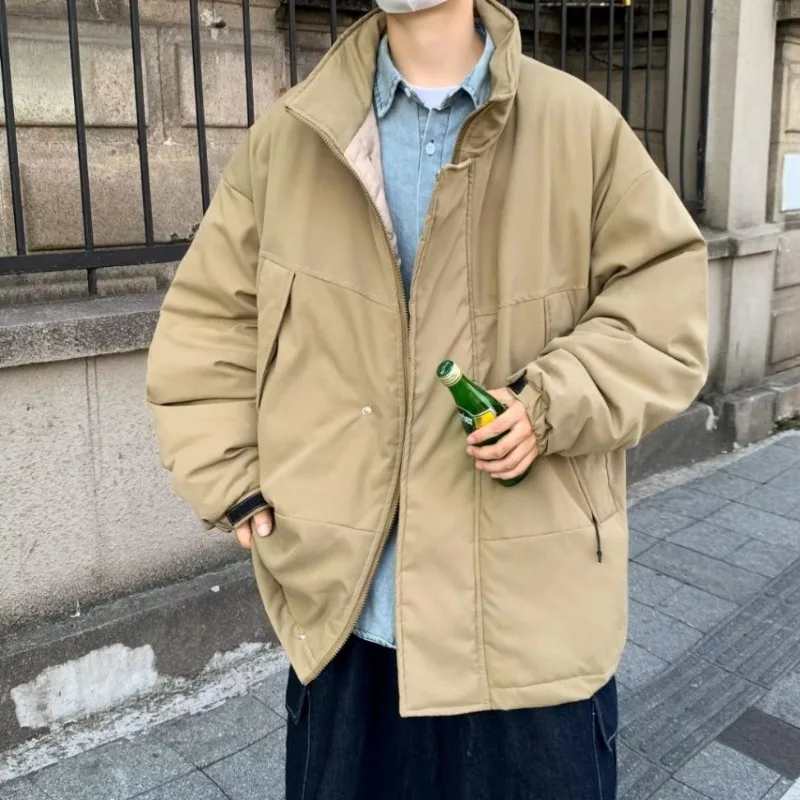 Winter Parkas Men Solid Baggy Thick Warm Outerwears Vintage Japanese Style Handsome All-match Cityboy Youthful High Street Cozy