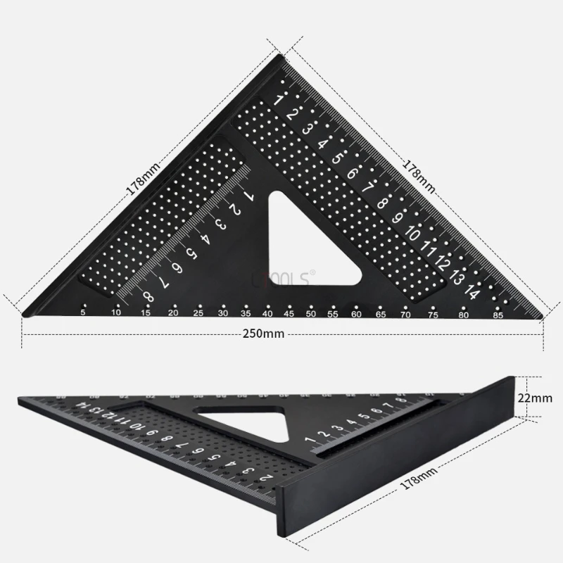 Carpenter Square 7 Inch Aluminum Precision 90° Square Protractor Marking Gauge Measuring Layout Tool Hole Metal Triangle Ruler