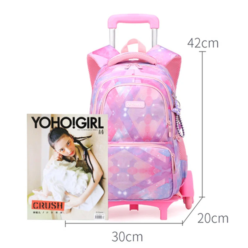 Mochila escolar con ruedas extraíble para niños y niñas, morral escolar con estampado geométrico de 2/6 ruedas, Maleta escolar para turismo