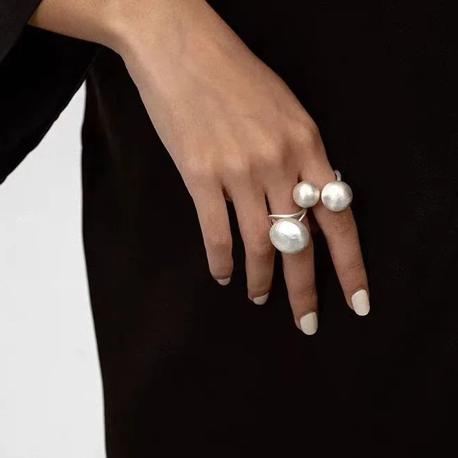 

Jenny&dave Double Ball Brushed Craft Ring With Adjustable Temperament Elegant Party Jewelry Rings Women's Ring