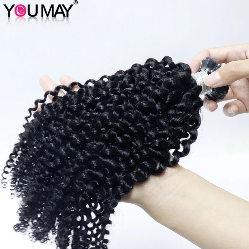 3C4A Kinky Curly K Tip Extension Flat Fusion I Tip Brazilian Curly Human Hair Bundles Keratin Tip Hair For Black YouMay Virgin