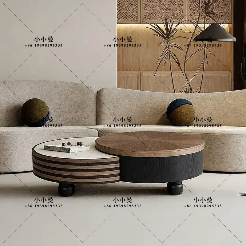 Medieval style fully equipped rotating multi-functional advanced microcrystalline stone living room coffee table