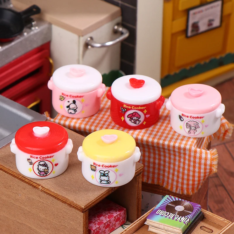 

10 шт., миниатюры кукольного домика, кухонные мультяшные Hello Kitty, мини-рисоварка, модель, кухонные украшения для приготовления пищи, аксессуары