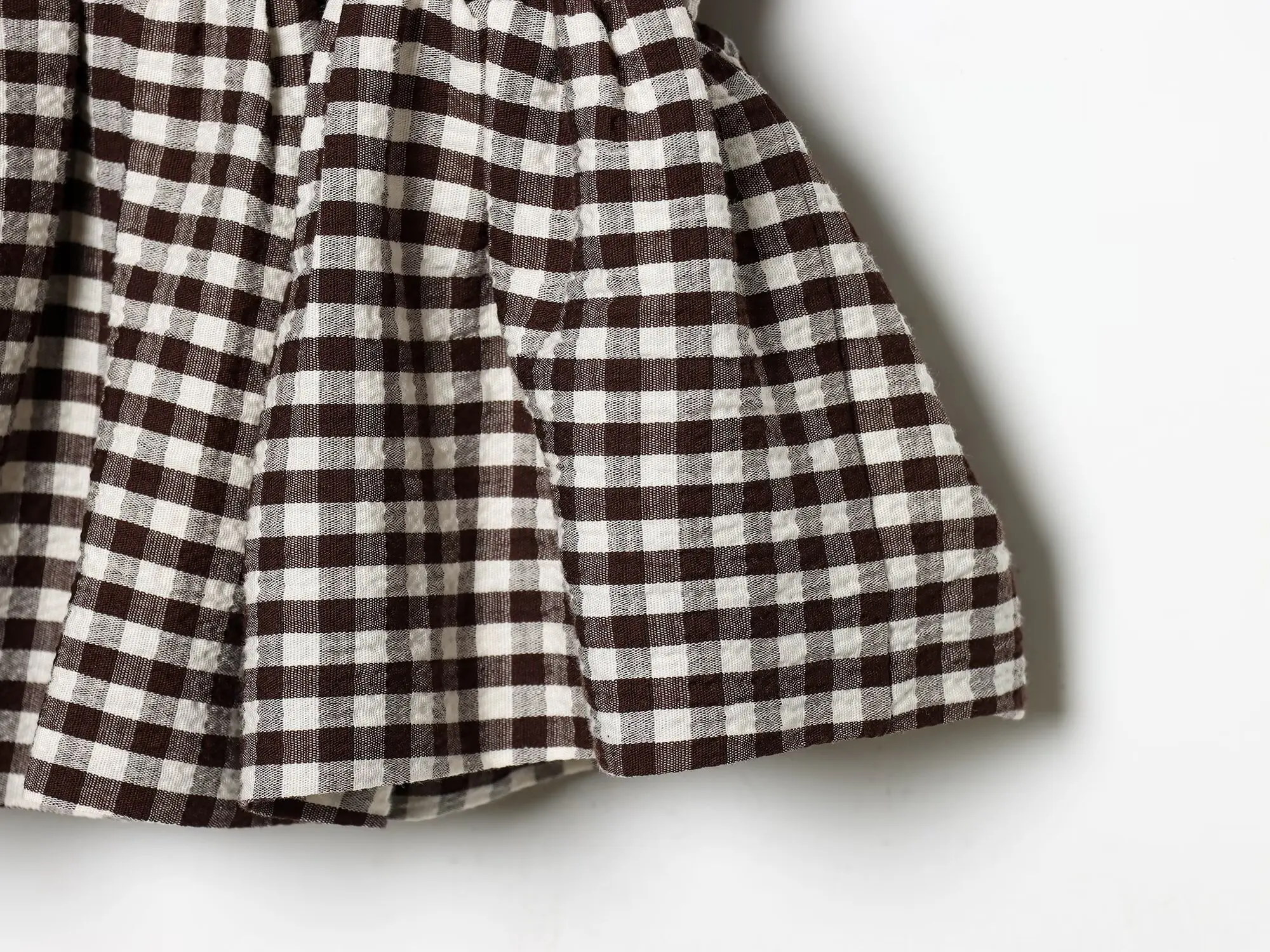 HH Vintage Damen Bluse mit Rüschensaum, elegantes Party-Shirt, modische Strand-Urlaubsbluse, kurze Puffärmel, lässige Sommer-Karo-Bluse, schmal geschnitten – Detail 9
