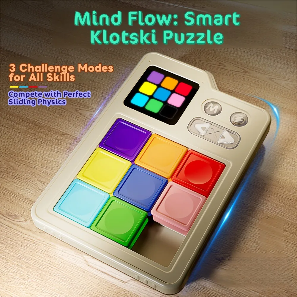 Children Pocket Klotski Brain Teaser Toy for Stress Relief, Electronic Induction Game Board & Sliding Block Educational Game