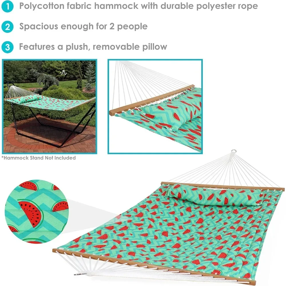 Quilted Watermelon Printed Fabric Hammock and Pillow - 450-Pound Weight Capacity - Watermelon and Chevron|