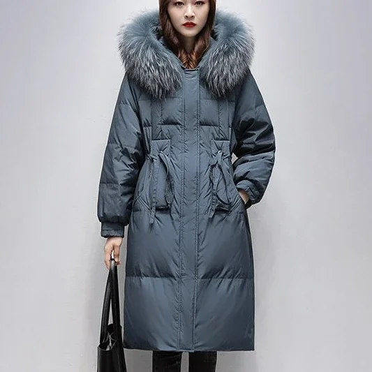 

New Plus Size Down Jacket Female 200 Pounds Fat Mm Korean Version Pregnant Women in Long Big Hair Collar Plus Fat Coat Fashion