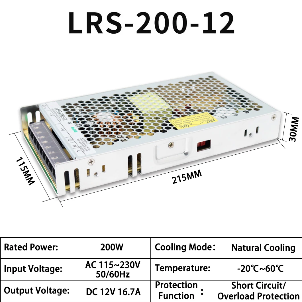 LRS-200 LRS-250 200W/250W LRS Seriel Large Power Supply Ultra-Thin Switch Power Supply Adjustable Output AC115~230V Output