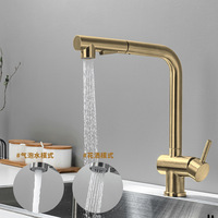 304 Stainless Steel Kitchen Pull-Out Faucet Cross-Body Seven-Character Style Hot/Cold Water Sink Faucet for Vegetable Washing