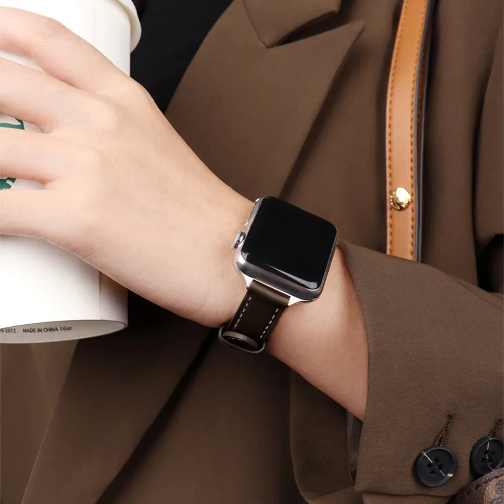 Leather Strap for Apple Watch Band Ultra 2 49mm 41mm 45mm 42mm 38mm 44mm 40mm 46mm Business Bracelet for iWatch10 9 8 7 SE 6 5 4