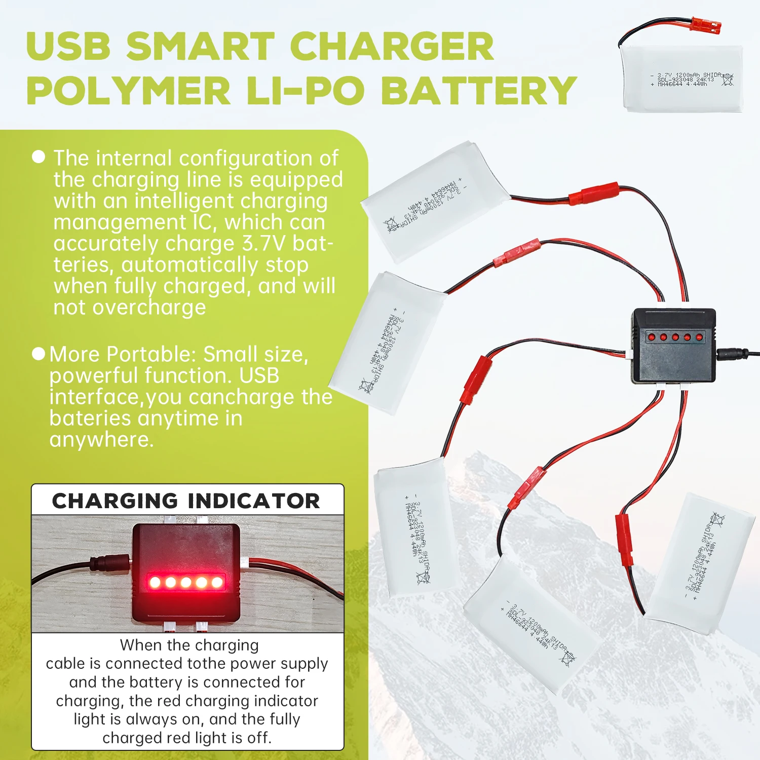 5 個 3.7V 1200mAh 30C JST プラグ Lipo バッテリー 5-in-1 充電器付き MJX T04 T05 T25 X900 X9TW V2400HD V2450FPV V2450GPS RC ドローン用