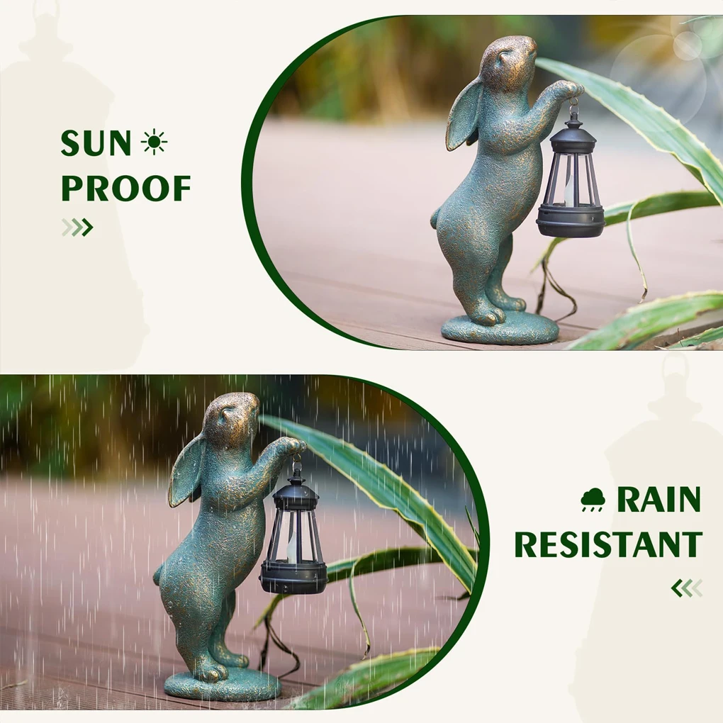 Statues Rabbit with Solar powered Lantern automatic light Outdoor Garden Ornaments， for Patio Yard Lawn Ornaments Holiday Gifts