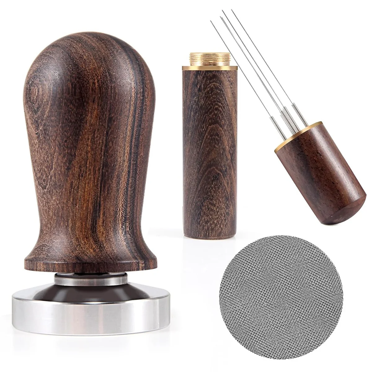 

51mm Espresso Coffee Tamper&Stirrer Set-Wooden-Handle Spring-Loaded Calibrated Tamper with Premium Stainless Steel Base