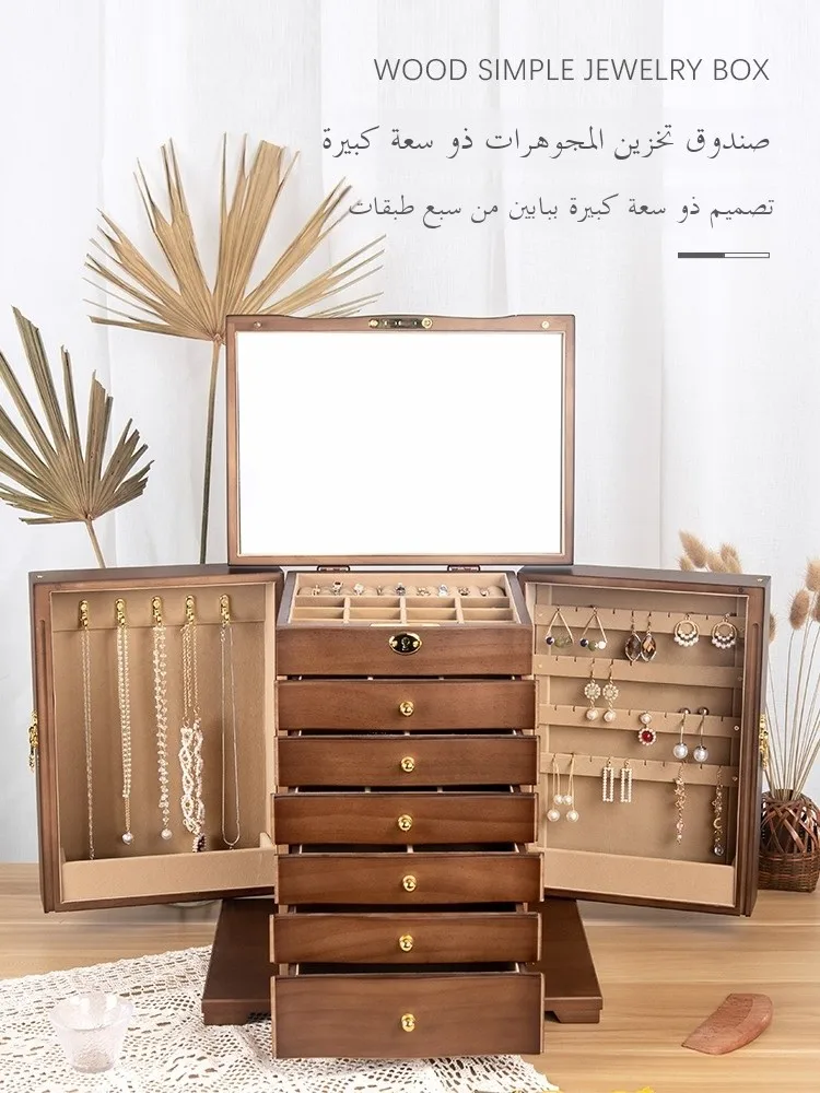 

New Wedding Gift Large Capaci Wood Jewelry Box with Lo for Nelace Earring Hand Jewelry Storage Box High End Ele