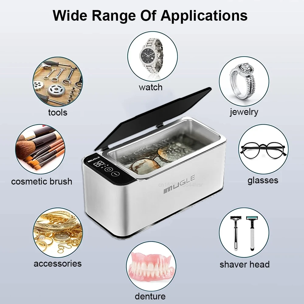 Ultrasonic Cleaning Machine 50W Glasses Jewelry Ultrasonic Cleaner 700ML 46000Hz High Frequency Cleaner with Touchscreen Display