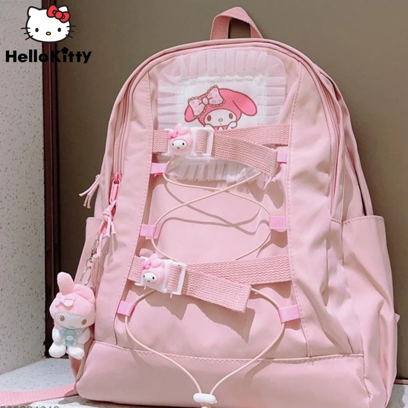 Sanrio benim melodi Melody moroll Women mi sevimli tasarım sırt çantası japon yumuşak tatlı öğrenci Schoolbag Y2K karikatür rahat çanta kadınlar için