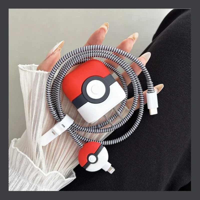 Pokemon Pokeball Case for Apple 18w/20w Charger Protective Case Cute Charger Cable Protector for Iphone 15 14 13 USB Data Sleeve