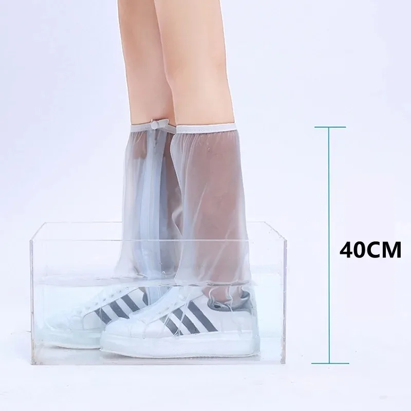 1 par de cubrezapatos altos antideslizantes de silicona impermeables, cubrezapatos gruesos y usables para hombres y mujeres, cubrezapatos para el día lluvioso al aire libre