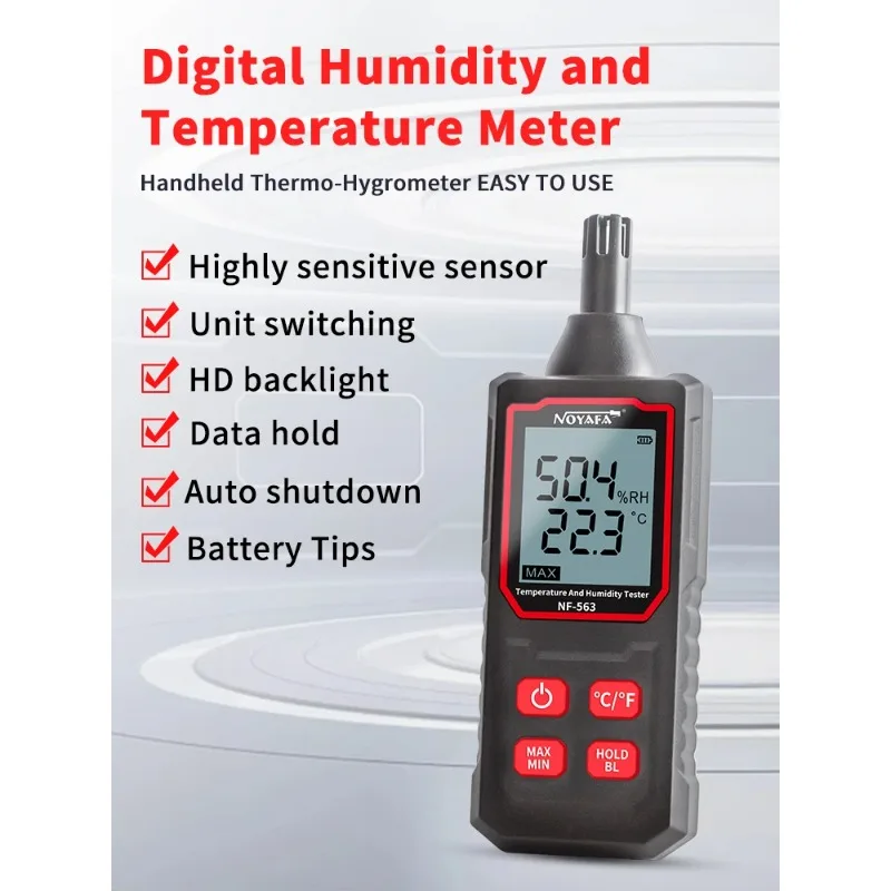 Noyafa NF-563 Handheld Temperature Humidity Detector High Accuracy Digital Thermometer Hygrometer for Indoor Home Office Use