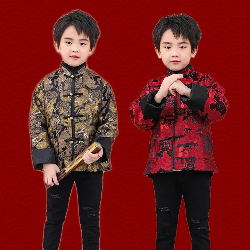 

Chinese Tang Suit Jacket For Boys Kids Chinese Traditional Suit New Year Outfit Dragon Print Coat Christmas Winter