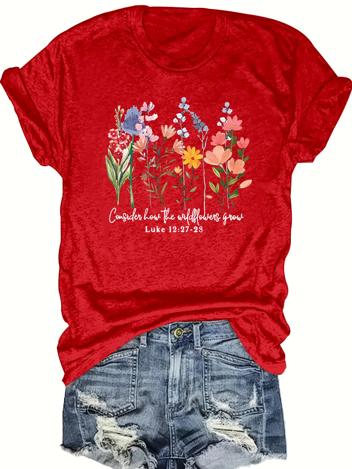 

Plus - Size Women's Black T - Shirt, Wildflower & Bible Verse Graphic Oversized Tee