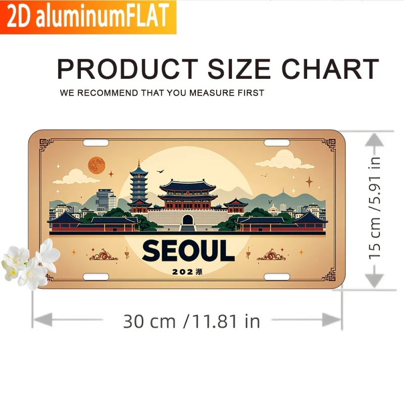 لافتة ألومنيوم معدنية صناعية عتيقة - لوحة فنية جدارية مسطحة عالية الدقة ثنائية الأبعاد مع معالم سيول وأنماط كورية تقليدية #3