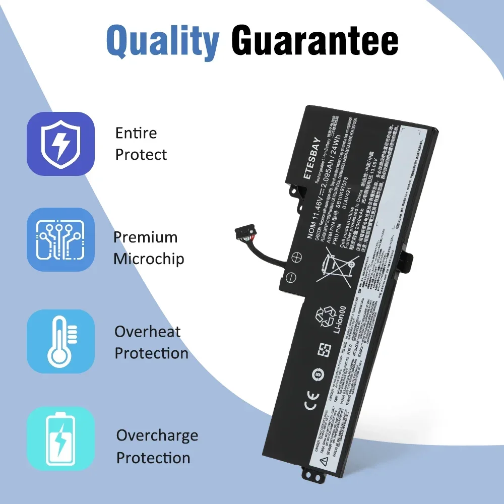 ETESBAY 01AV421 Laptop Battery For Lenovo ThinkPad T470 T480 A475 A485 TP25 01AV489 01AV419 01AV420 SB10K97576 2.10Ah 24WH 11.4V