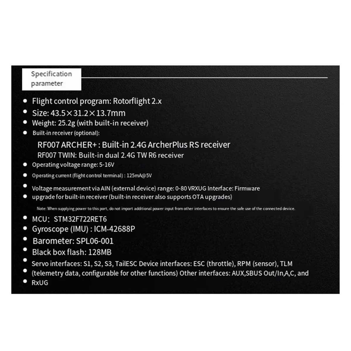 Retails FRSKY VANTAC RF007 FBL Helicopter Flight Control Module Stabilization System for Enhanced Flight Dynamics RF007 Archer+