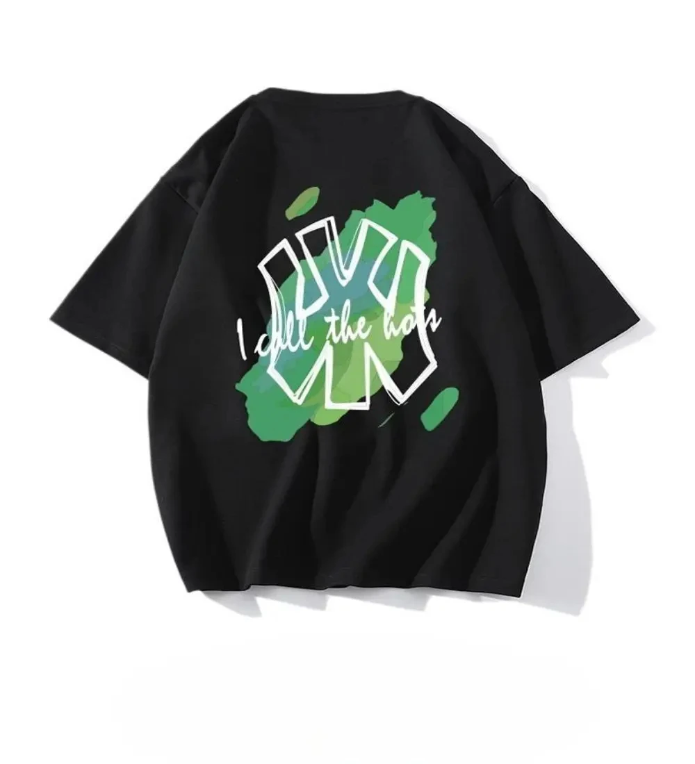 

2024 New Short Sleeved Men's Fashion Casual Printing T-Shirt Pure Cotton Hong Kong Style Top Loose Trendy