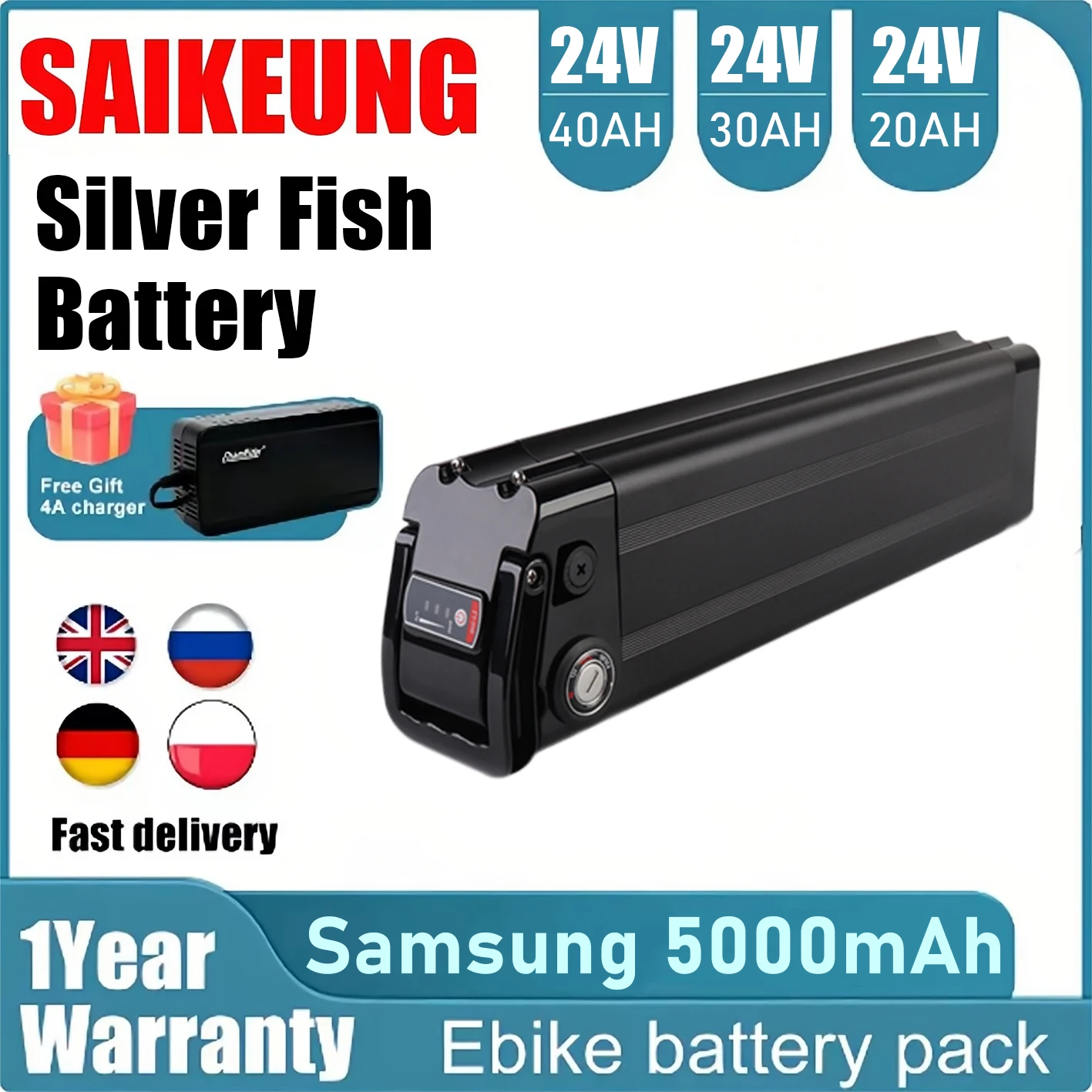 

Ebike Lithium Battery SilverFish 24V 20Ah 23 10 25ah 36V 35Ah 15ah 40Ah 30Ah 24Ah18650 Bafang battery 250w 500w 750w 1500w Motor