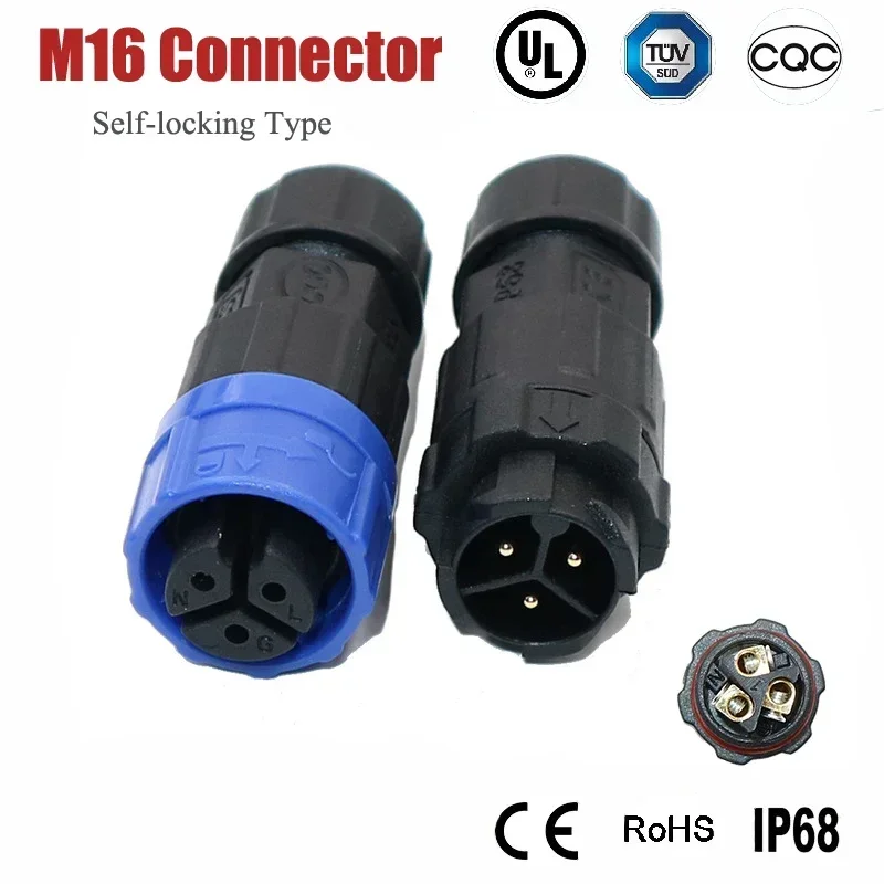 M16 Waterproof 2 3 4 Pin Cable Connector IP68 Self-locking Male Female Plug Assembly Quick Lock Screw/Welding Connectors Joint