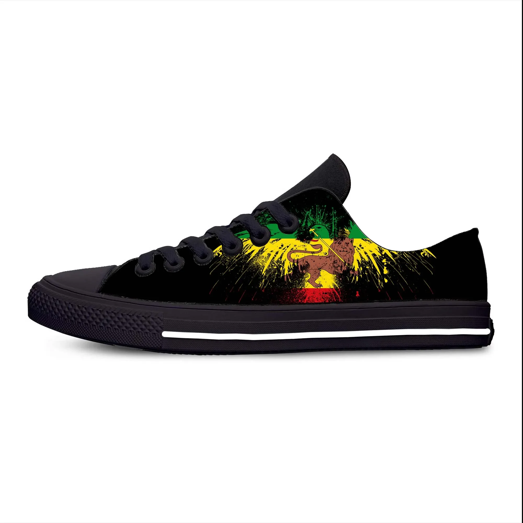 Ethiopie Ethiopische Vlag Leeuw Van Judah Rastafari Casual Stoffen Schoenen Lage Top Comfortabele Ademende 3d Print Heren Dames Sneakers