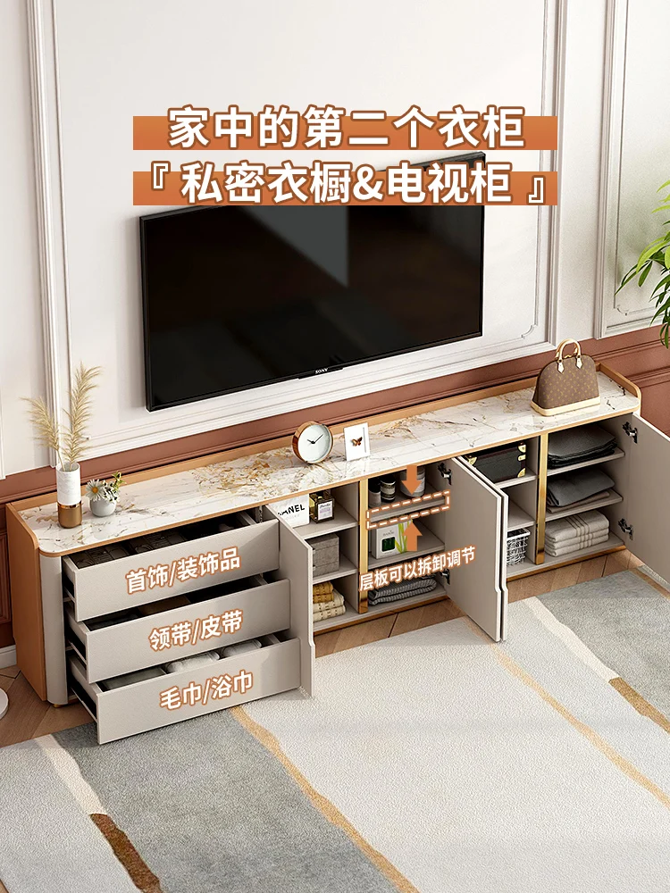 Light Luxury Orange TV Cabinet Elevated Stainless Steel TV Cabinet Storage and Storage Cabinet Integrated High