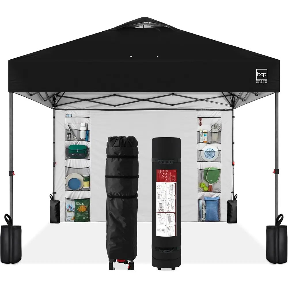 

10x10ft Pop Up Canopy Tent with Sidewall, 1 Person 1 Minute Set Up, Carry Case, 4 Weight Bags - Black