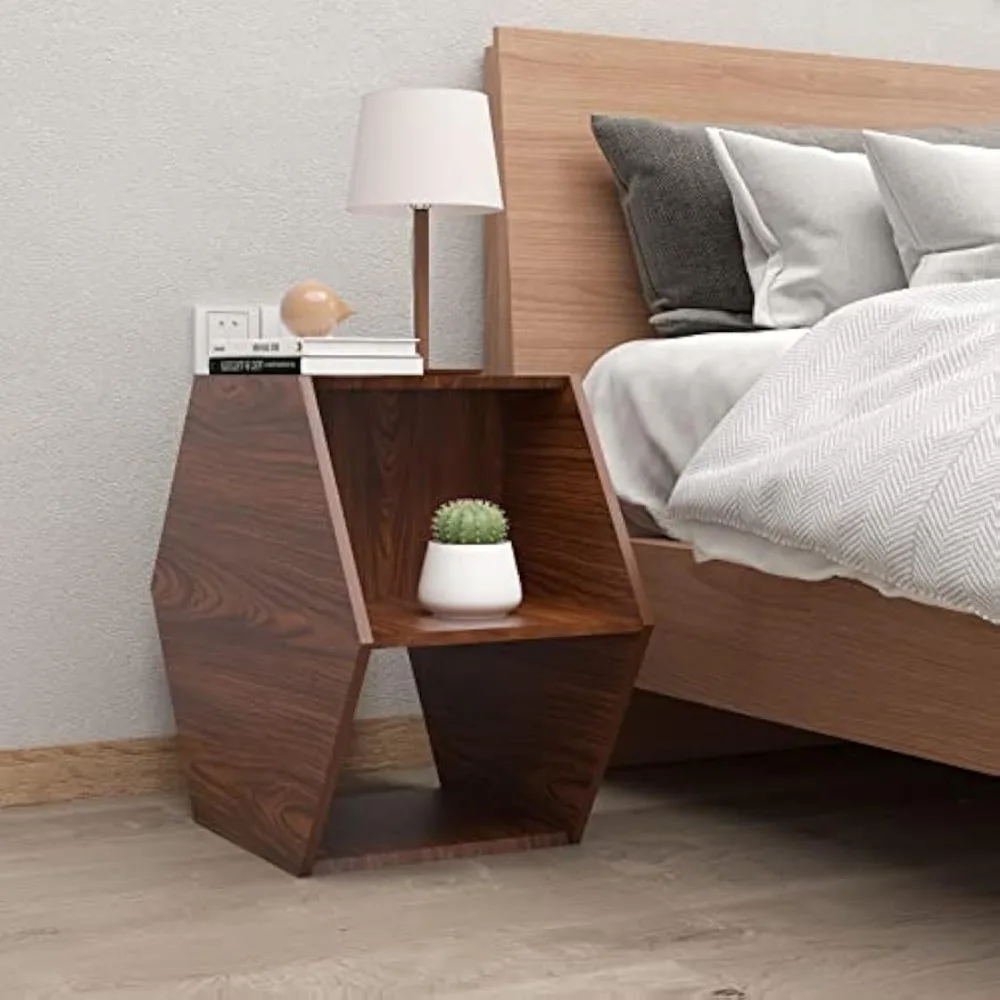 Sechseckiger multifunktionaler Couchtisch, Walnuss