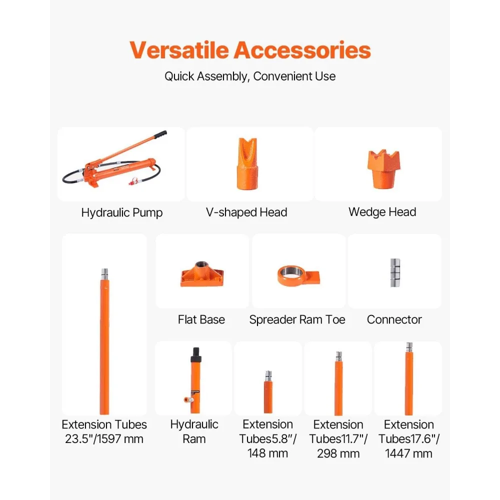 Dongkrak Hidrolik Portabel dengan Kapasitas 20 Ton, Selang Oli 4,6 kaki, dan Perlengkapan Lengkap untuk Perbaikan Rangka Mobil