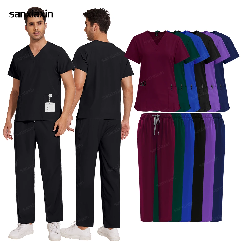 Black Workwear SPA Beauty Clothes Medical Uniforms Woman Men Dentist Veterinary Clinic Work Clothes Surgical Uniforms Scrubs Set