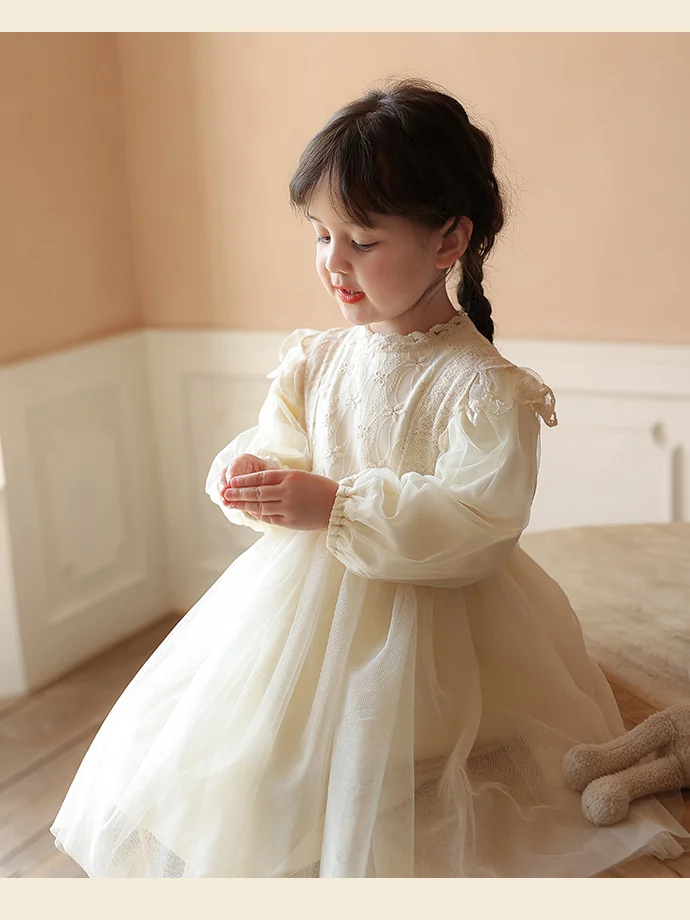 2024 Girls temperament lace fluffy yarn dress baby spring and autumn new princess dress gauze dress birthday skir