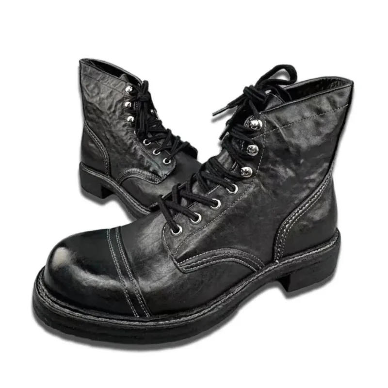 

Luxury Men Ankle Boots Genuine Leather Big Toe Vintage Work Shoes Handmade Hiking Motorcycle Boots Anti-slip Wear-resistant