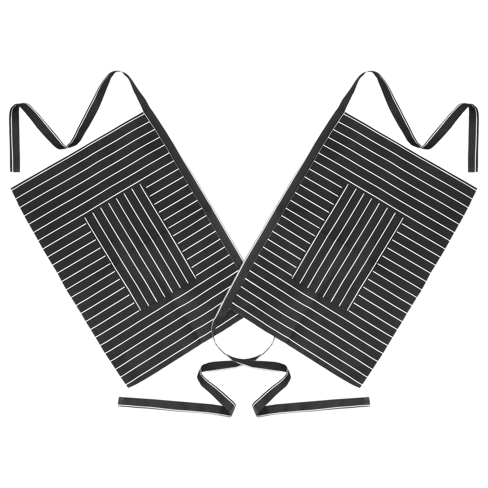 

2pcs Waitress Black White Striped Half Adjustable Waist Tie Restaurant Cafe Bartender Server Apron With Pockets Professional