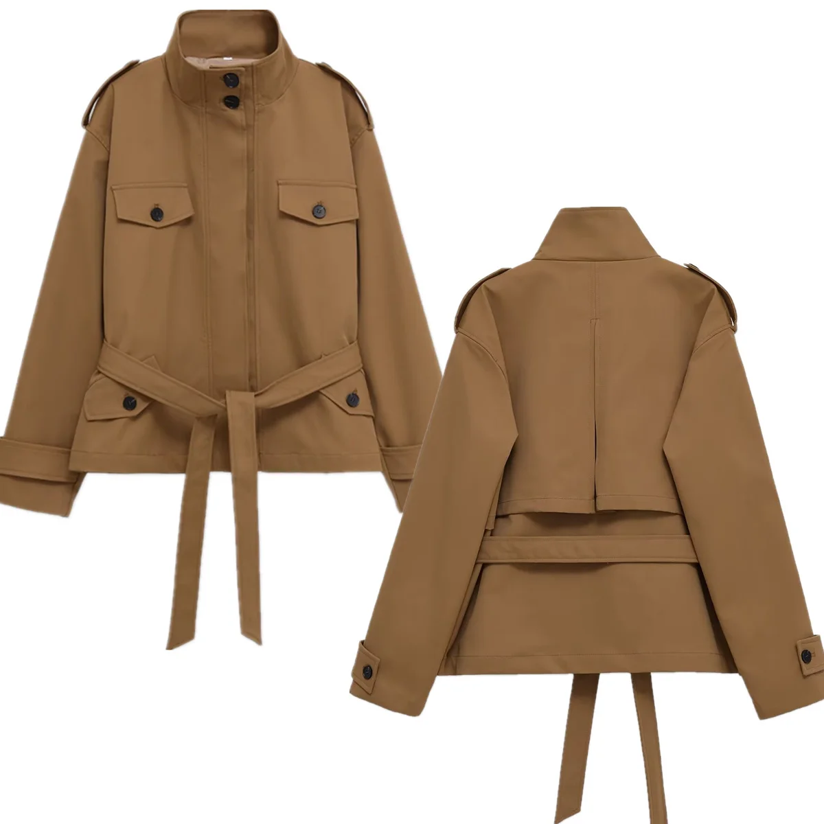 

Maxdutti British Fashion Khaki Workwear Jacket For Women Tops Women's Jacket Minimalist Elegant Woman Clothes With Belt
