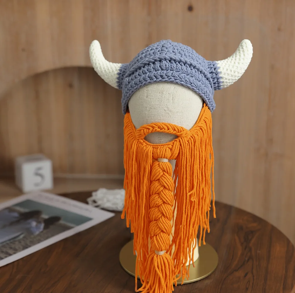 2025 New HalloweenV iking hero hat pattern Knitting Beanies Hat Men Women Paragraph Quality Cap Y2k Warm Fashion Cold Cap