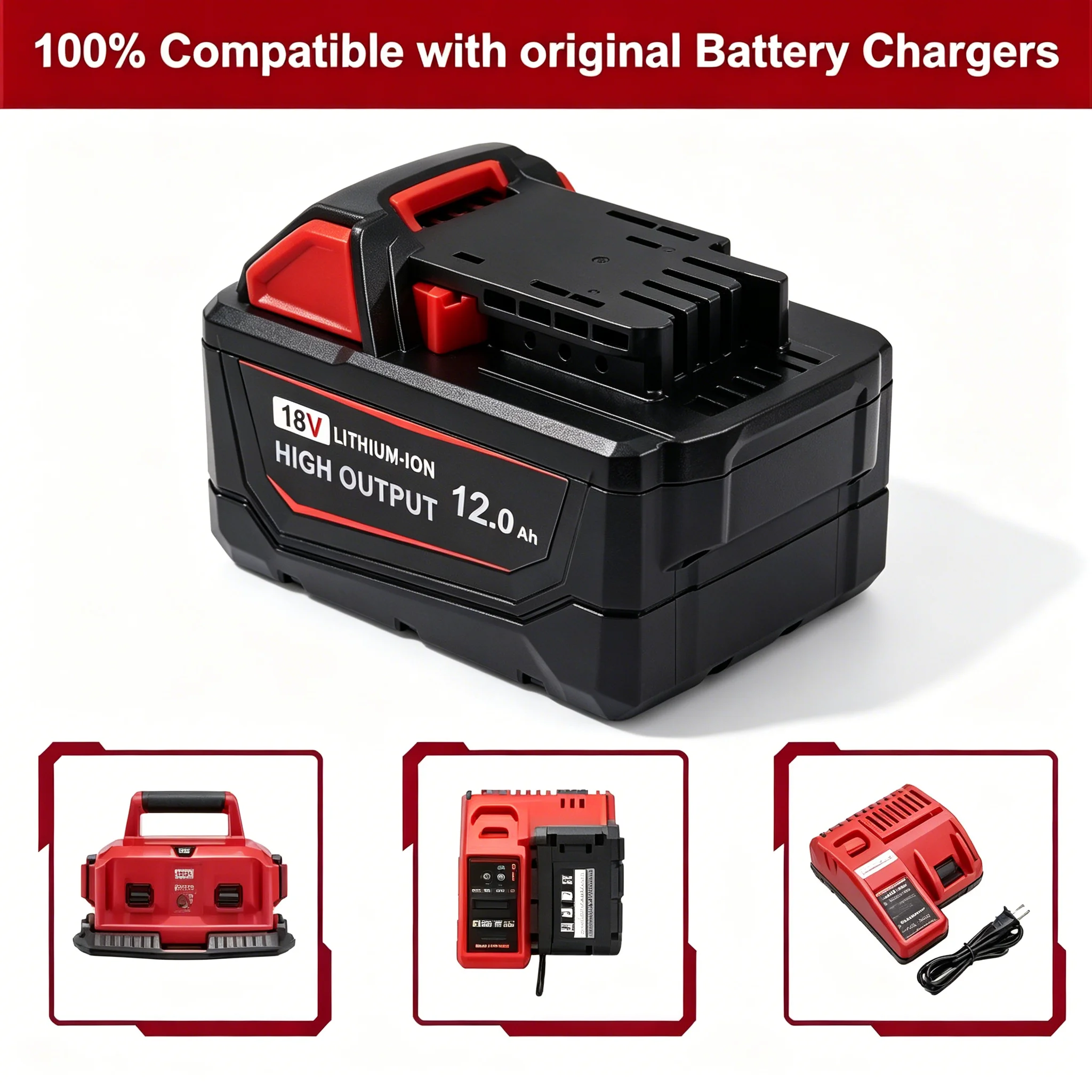 18V 12Ah Battery Pack 4 Pack Compatible with Milwaukee M18, Li-ion Replacement Battery for Cordless Power Tools Drill Saw