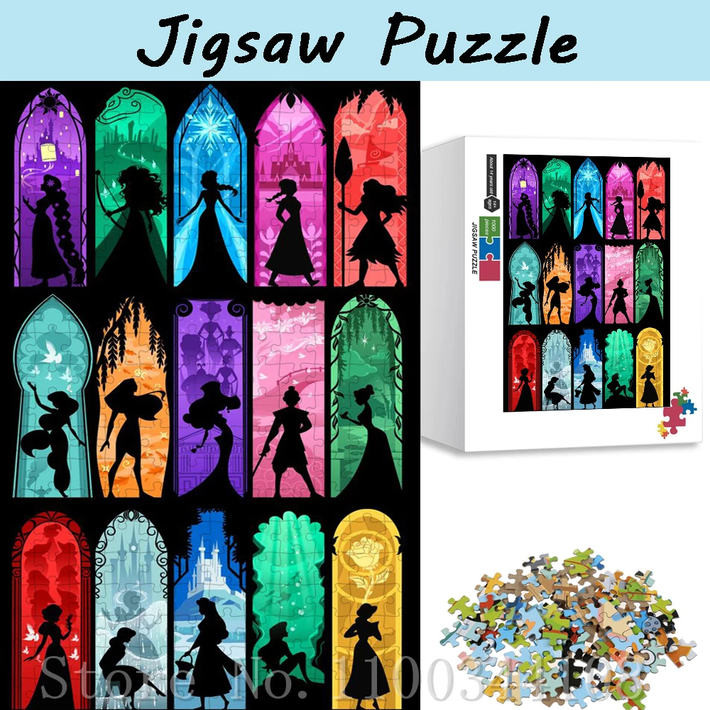 Disney Princess Silhouette Puzzles 300/500/1000 Pcs Snow White Cinderella Jasmine Ariel Rapunzel Belle DIY Assemble Puzzle Toys