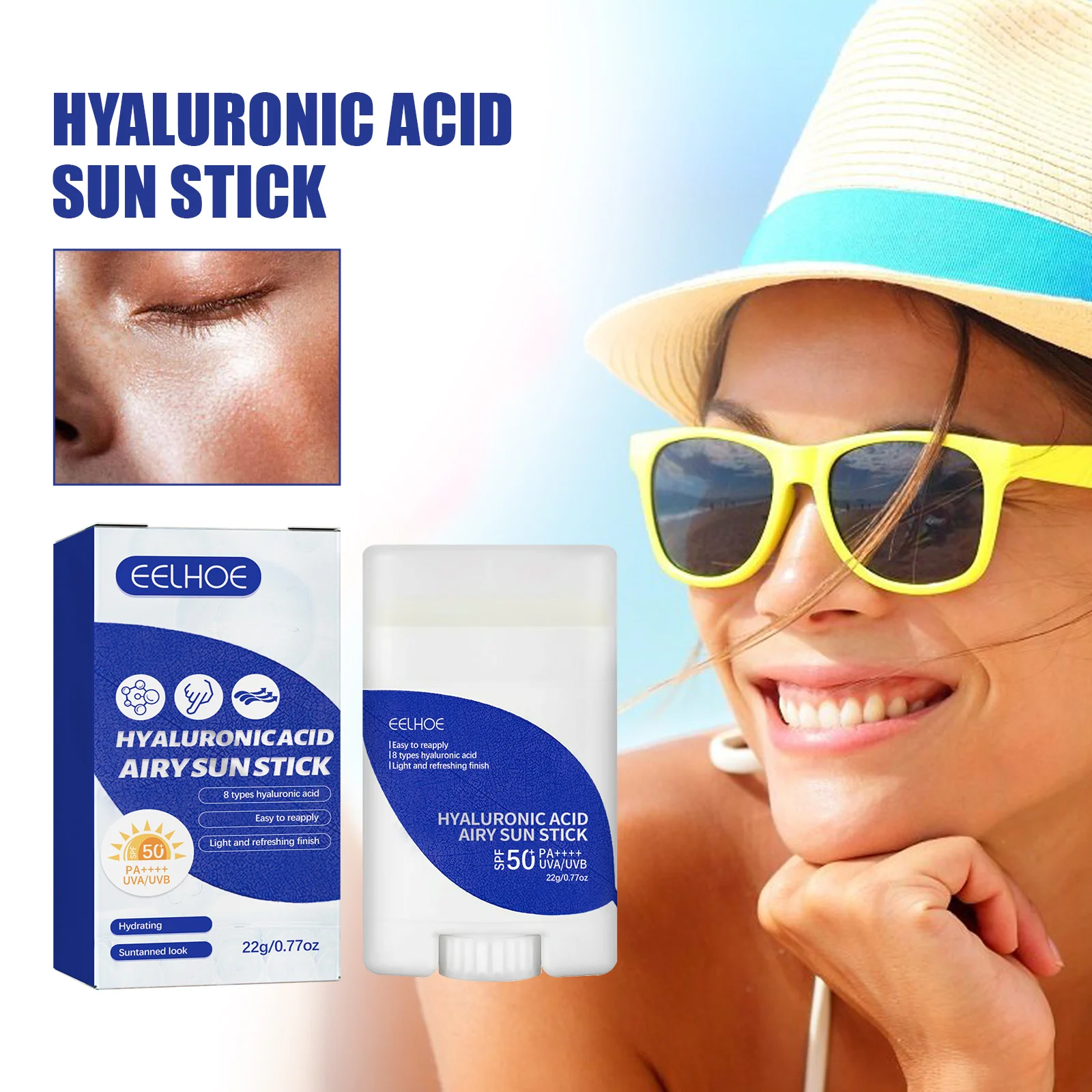 EELHOE Hyaluronic Acid Protection Stick keeps skin moist, smooth, moisturized, isolated, waterproof, SPF50+UV resistant