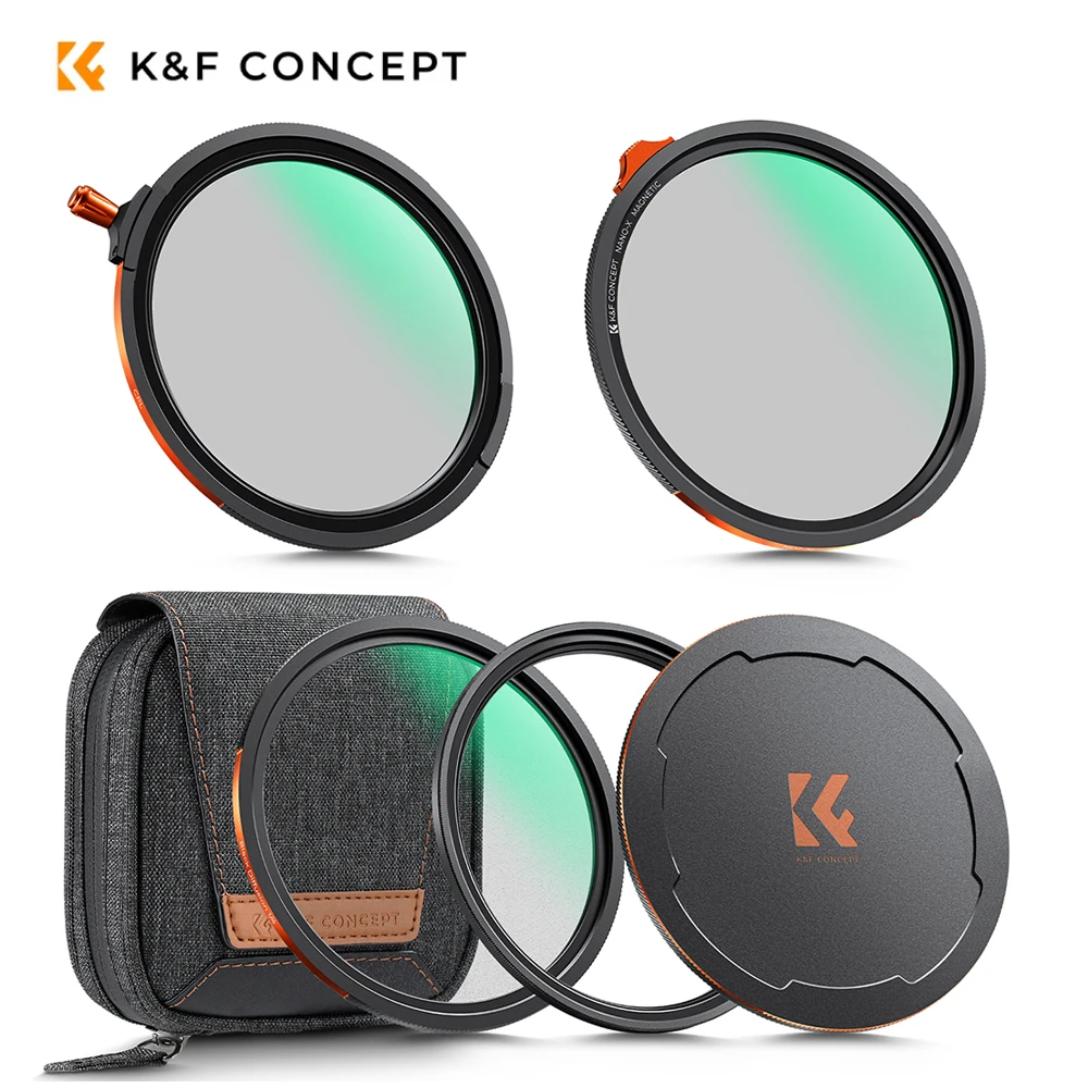 K&F Concept طقم مرشح مغناطيسي CPL + ND2-32 + مرشح رذاذ أسود 1/4 + حلقة محول مغناطيسي + غطاء عدسة 28 طبقة زجاج بصري عالي الدقة مطلي