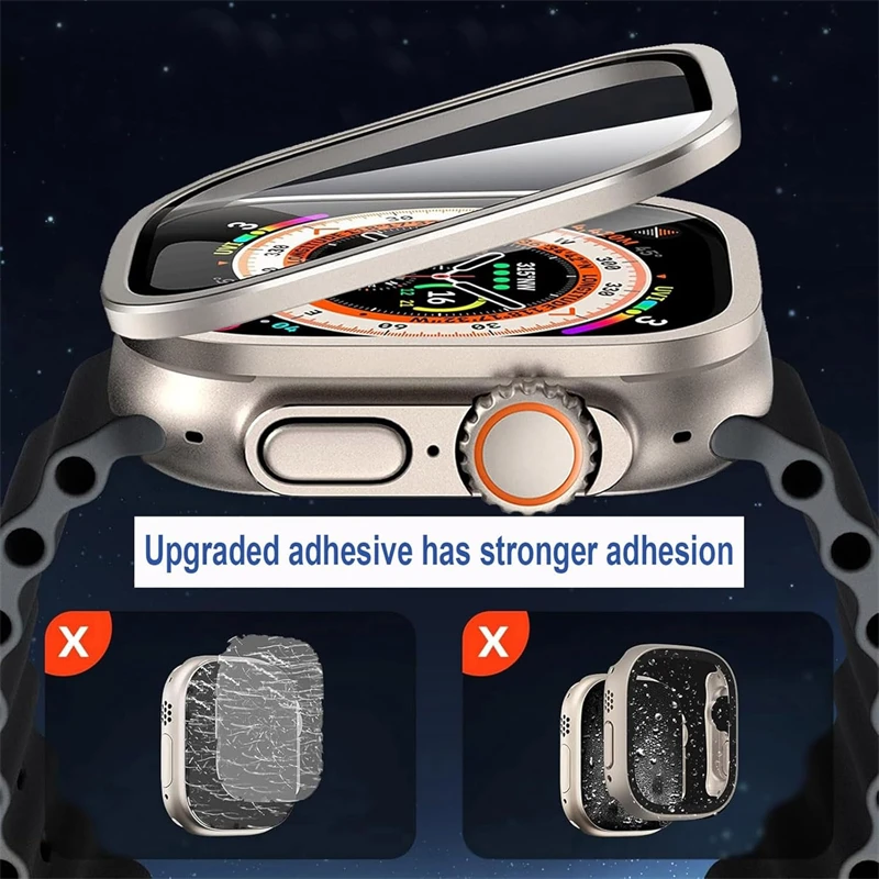 Carcasa de aleación de aluminio + vidrio templado para Apple Watch Ultra 2 49mm, protector de pantalla a prueba de rayones para iWatch Ultra 49mm 5