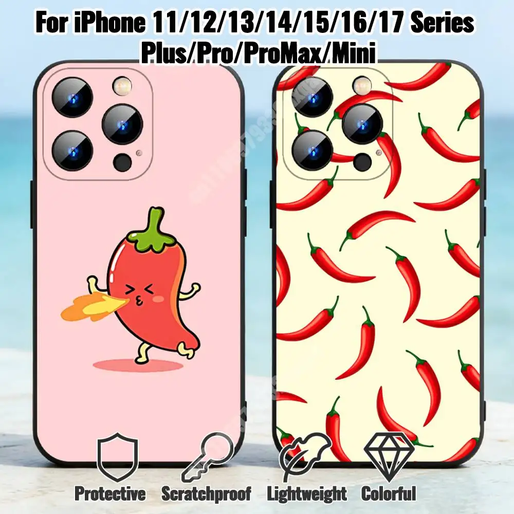 

Red Pepper Pattern Phone Case for iPhone 17 16 Pro Plus Air 15 14 Max Mini 12 11 Soft Shockproof Cover